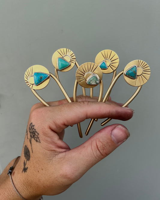 Mini Brass + Turquoise Hair Pins
