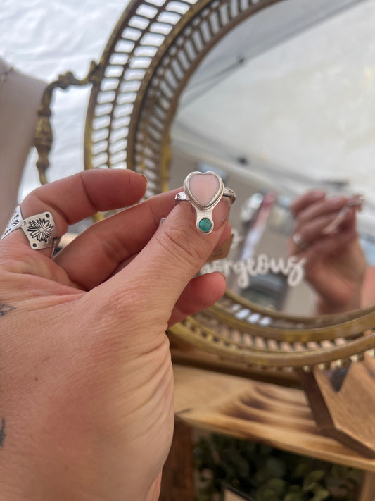 Adjustable Pink Conch + Turquoise Ring (Size 6-9)