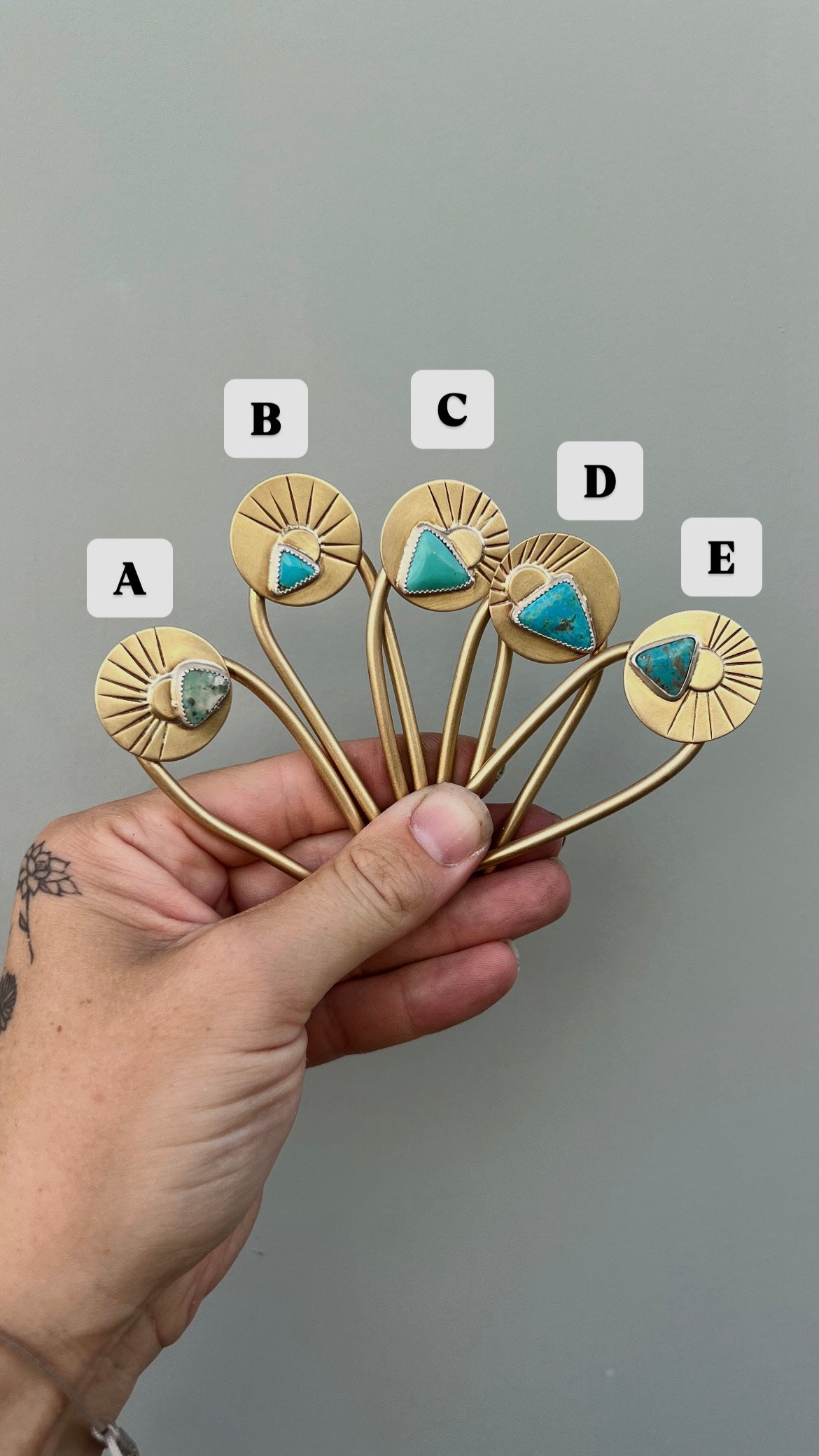 Mini Brass + Turquoise Hair Pins