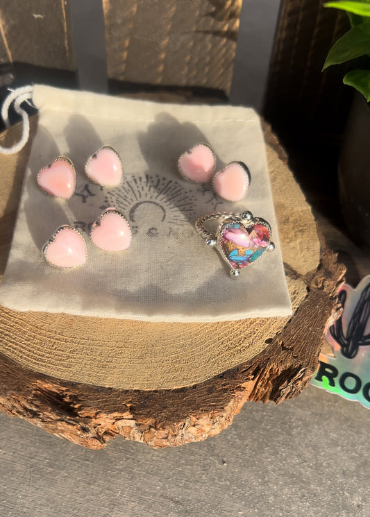 Pink Conch Heart Studs