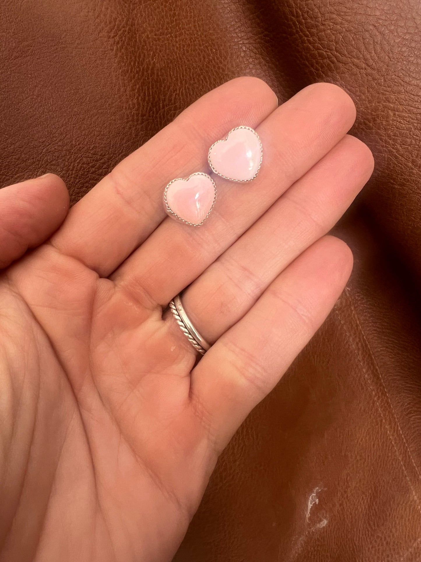 Pink Conch Heart Studs
